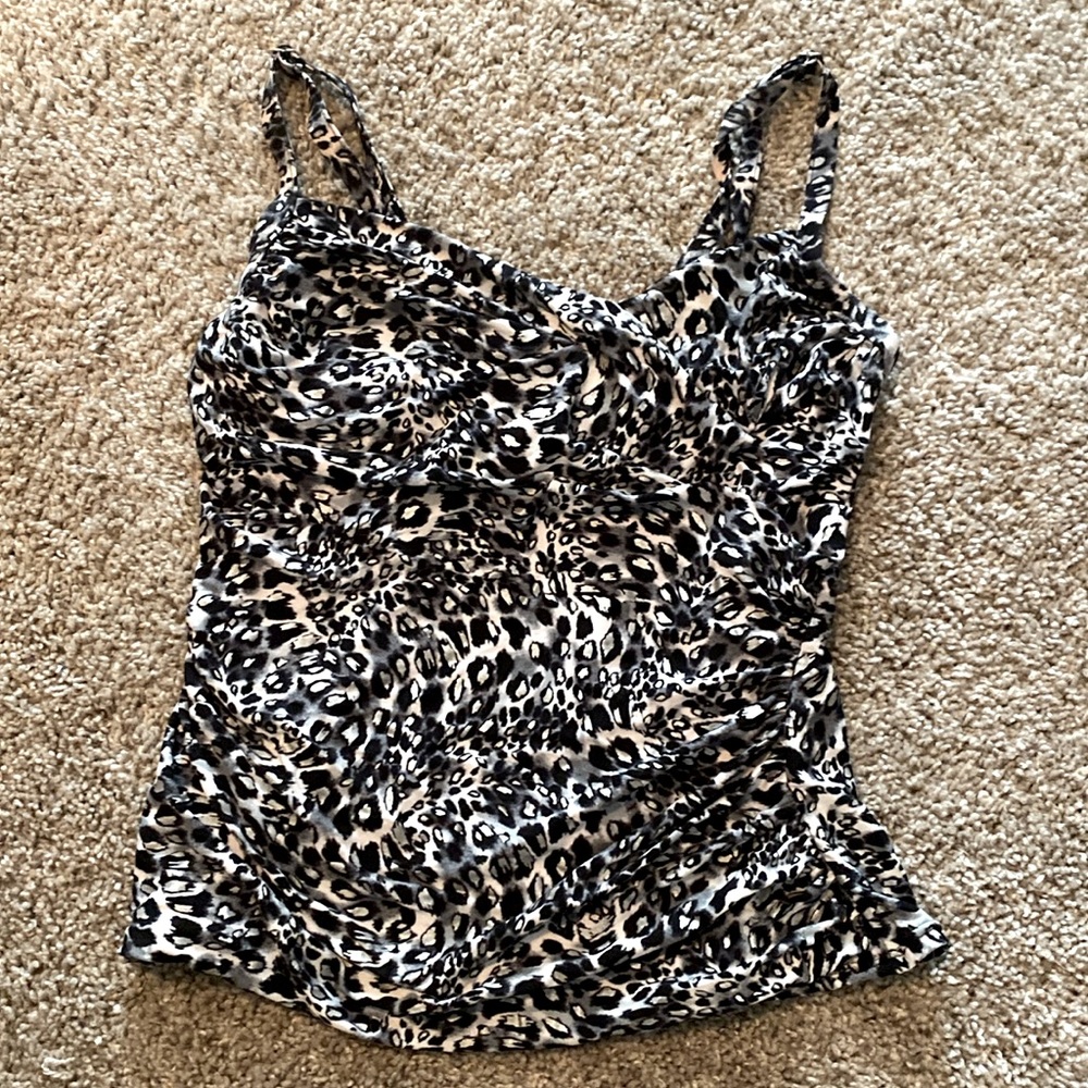 Magic Suit swimsuit top/tankini, leopard with silver, black, and white. Size 12.